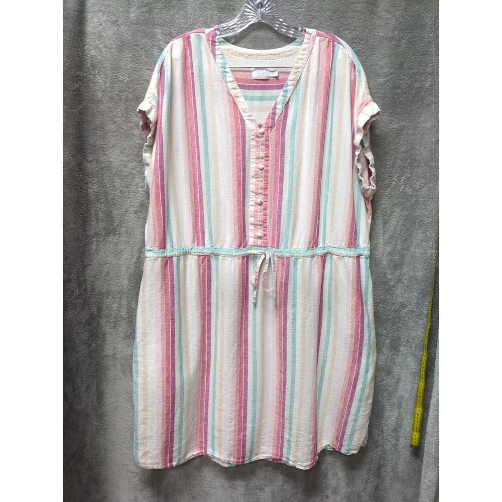 Time and Tru Striped Linen Blend Dress Womens 3XL Midi Coastal Beach